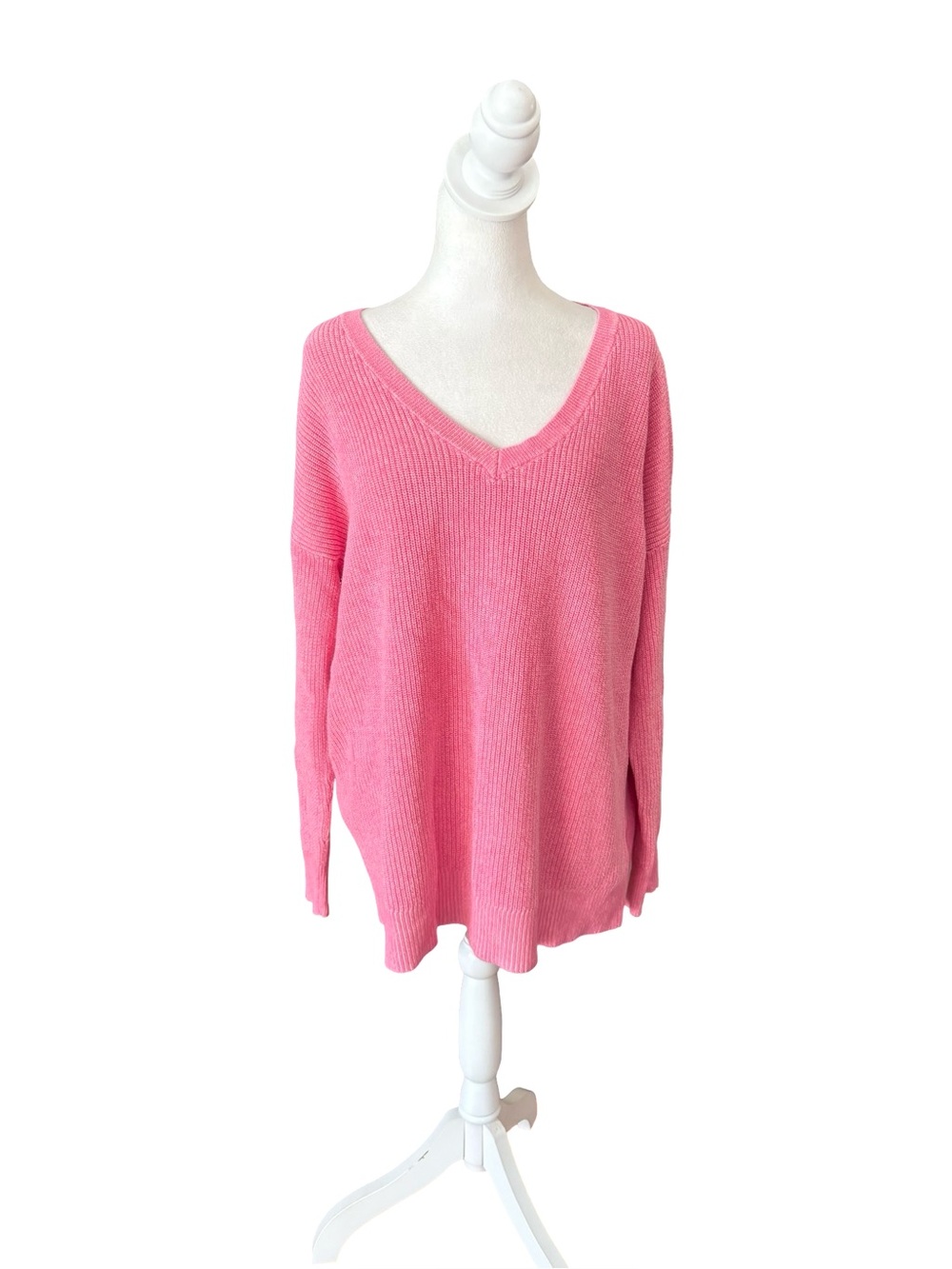 GAP Thick Cotton Knit V Neck Sweater Bubble Gum Pink Womens Size XL